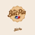 The Best Pie logo. Pie labels. Lettering. Pie with strawberry, blueberry and blackberry.