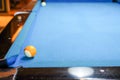 The best position to shoot at the pool table. Billiards game Royalty Free Stock Photo