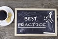 Best practice. Chalk board on a wooden table Royalty Free Stock Photo