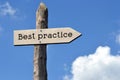 Best practice - wooden signpost with one arrow Royalty Free Stock Photo