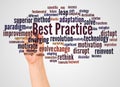 Best Practice word cloud and hand with marker concept Royalty Free Stock Photo