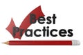 Best practices word with red pencil and checkmark Royalty Free Stock Photo