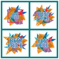 Best Price banner, Set stickers, background, and banner.