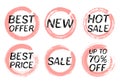 Best price hot offer discount sale labels set. Tag stamps, promo badge, sticker off templates. Royalty Free Stock Photo