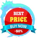 Best price promotional emblem. Advertising logo for store. Design element for advertisement