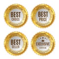 Best Price, Seller, Choice and Exclusive offer Golden Shiny Label Sign Collection Set. Vector Illustration Royalty Free Stock Photo