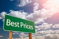 Best Prices Green Road Sign Against Sky Royalty Free Stock Photo
