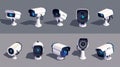 The best realistic 3d modern illustration set of security camera, CCTV video camera, street observe surveillance