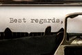 Best regards text written by old typewriter Royalty Free Stock Photo