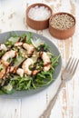 Salad with arugula, shrimps, parmesan cheese and pine nuts Royalty Free Stock Photo