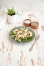 Salad with arugula, shrimps, parmesan cheese and pine nuts Royalty Free Stock Photo