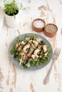 Salad with arugula, shrimps, parmesan cheese and pine nuts Royalty Free Stock Photo