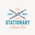 Best School Stationary Abstract Vector Sign, Symbol or Logo Template. Crossed Pen and Pencil Sketch with Classy Retro
