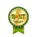 Best seller award ribbon icon. Gold badge isolated white background. Golden bestseller label. Abstract decoration design