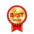 Best seller award ribbon icon. Gold red badge isolated white background. Golden bestseller label. Abstract decoration