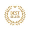 Best seller badge logo design. Gold laurel wreath and crown. Concept vector sign. Royalty Free Stock Photo