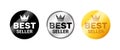 Best seller golden badge sticker sign. Vector best seller reward emblem certified winner stamp icon.