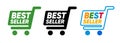 Best seller label emblem sticker tag green black white symbol shopping cart popular product Royalty Free Stock Photo