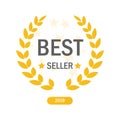 Best seller logo badge icon in gold colors. With gold stars inside. On a white background. Retro style with winner Royalty Free Stock Photo