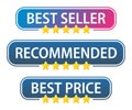 Best seller and recommended banner set with five stars feedback Royalty Free Stock Photo