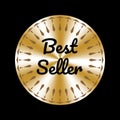 Best seller round golden sticker. Medal, prize, sign, icon, logo, tag, stamp. Golden vector icon for label design Royalty Free Stock Photo