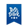 Best Seller text blue ribbon label with stars. Bestseller word. Hand drawn lettering design element Royalty Free Stock Photo