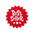 Best Seller text red round label. Bestseller word. Hand drawn lettering design element Royalty Free Stock Photo