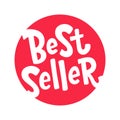 Best Seller text red round label. Hand drawn lettering design element. Bestseller word. Royalty Free Stock Photo