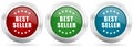 Best seller vector icon set. Red, blue and green silver metallic web buttons with chrome border Royalty Free Stock Photo