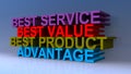 Best service best value best product advantage on blue