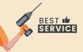 Best service flat banner design template with text space. Technical Service, home repair poster concept.