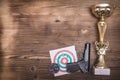 Best shooter award. Gun and paper target. Shooting practice. Shooting range. Royalty Free Stock Photo