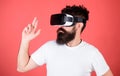 Best shooters for VR. Man hand gesture as gun play shooter game in VR glasses. First person shooter shows how addictive Royalty Free Stock Photo