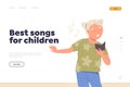 Best songs for children advertising landing page design website template with happy child singing