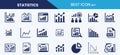 Best statistics icon set collection. Analysis, charts, graphs, data reports, pie charts, bar graphs and vector illustrations Royalty Free Stock Photo