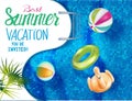 Best summer vacation banner with swimming pool. View above.