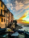 Best sunset Riomaggiore italy Cinque Terre Royalty Free Stock Photo