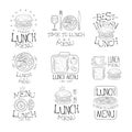 Best In Town Lunch Menu Set Of Hand Drawn Black And White Sign Design Templates With Calligraphic Text Royalty Free Stock Photo