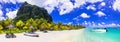 Best tropical destination - paradise beach Le morne in Mauritis island Royalty Free Stock Photo