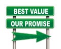 Best value our promise green road sign Royalty Free Stock Photo