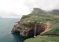 The best view of Mulafossur, a stunning waterfall in the Faroe Island of Vagar Royalty Free Stock Photo