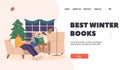 Best Winter Books Landing Page Template. Happy Family Characters Parent and Kids Reading Stories at Christmas Eve Royalty Free Stock Photo