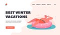 Best Winter Vacations Landing Page Template. Relaxed Santa Claus Character Floating Inflatable Ring in Swimming Pool