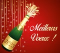 Best wishes ! French language. Red and gold greeting card with champagne and party decorations. Vector illustration. Royalty Free Stock Photo
