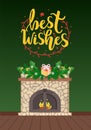 Best Wishes Greetings and Modern Stone Fireplace Royalty Free Stock Photo