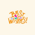 Best Wishes square card. Greeting words with hearts composition. Template for stickers, banners, social media, posters. Royalty Free Stock Photo