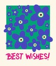 Best Wishes vertical card. Greeting words with bold modern flower composition. Template for stickers, banners, social Royalty Free Stock Photo