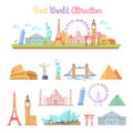 Best World Attractions Cartoon Illustrations Set