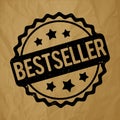 Bestseller rubber stamp award vector black on a crumpled paper brown background.