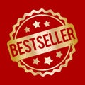 Bestseller rubber stamp award vector gold on a red background.